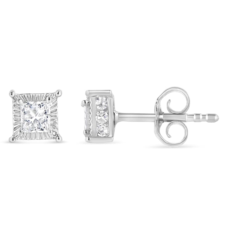 Sterling Silver 1/2ctw Princess-cut Diamond Stud Earring