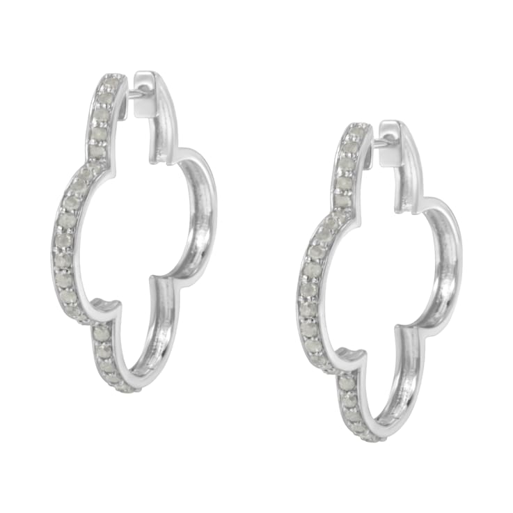 Sterling Silver 1.0ctw Diamond 4 Leaf Clover Shape Hoop Earrings