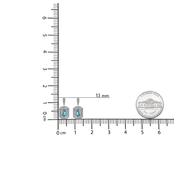 Sterling Silver 7x5MM Blue Topaz and Diamond Accent Art Deco Halo Drop
and Dangle Earrings
