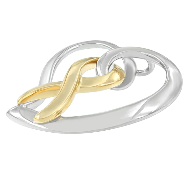 14K Gold and Silver Heart Bow Pendant With Chain