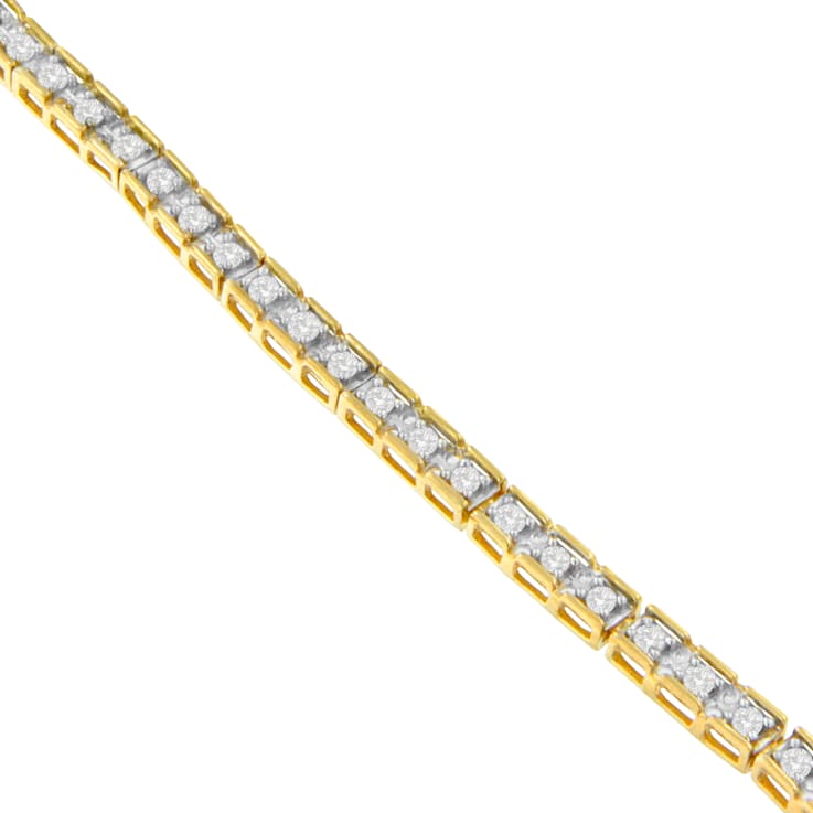 10K Yellow Gold Over Sterling Silver 1.0ctw Diamond Square Hybrid Link
7" Tennis Bracelet