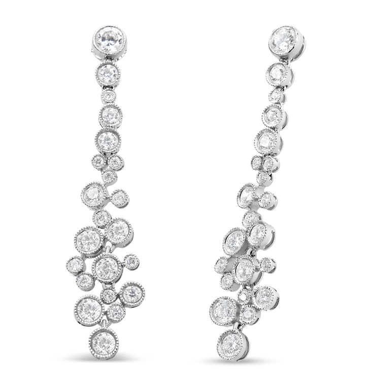 18K White Gold 3.15ctw Round Diamond Waterfall Drop Dangle Stud Earrings