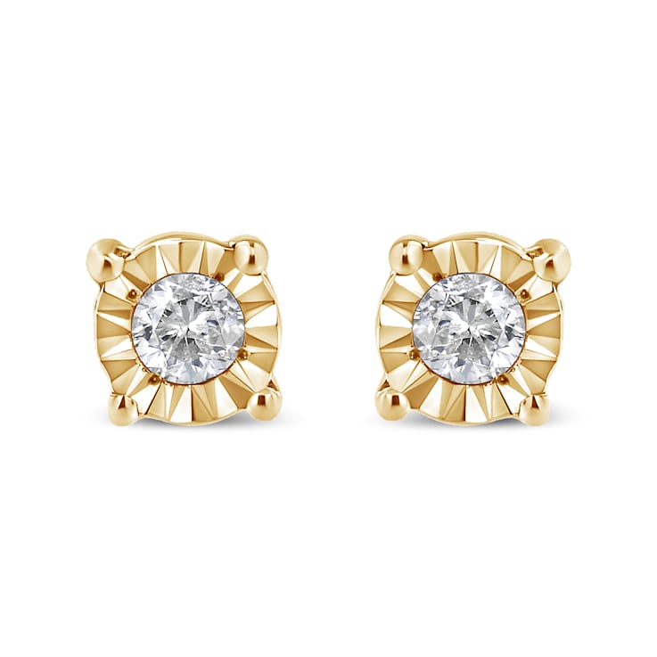 0.10ctw Round Brilliant-Cut Diamond 10K Yellow Gold Over Sterling Silver
Stud Earrings