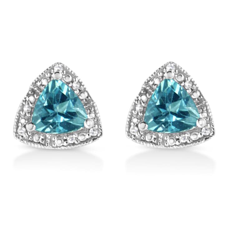 Sterling Silver 6x6 mm Trillion Cut Blue Topaz Gemstone and Diamond
Accent Stud Earrings