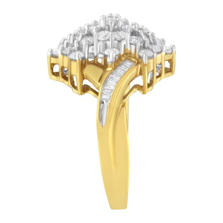 10K Yellow Gold Round And Baguette Cut Diamond Cluster Ring (1 1/10
Cttw, H-I Color, SI2-I1 Clarity)