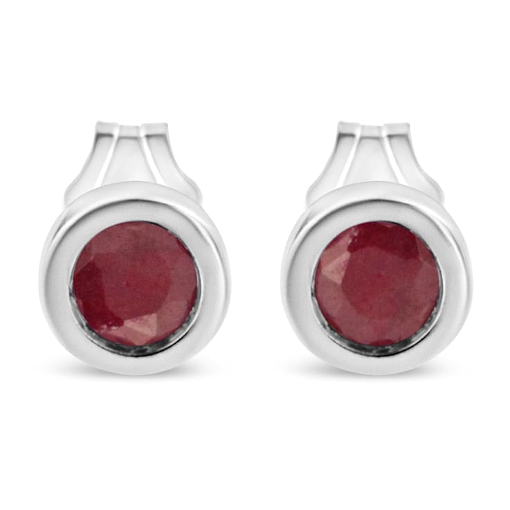 3.5mm Red Garnet Solitaire Sterling Silver Stud Earrings