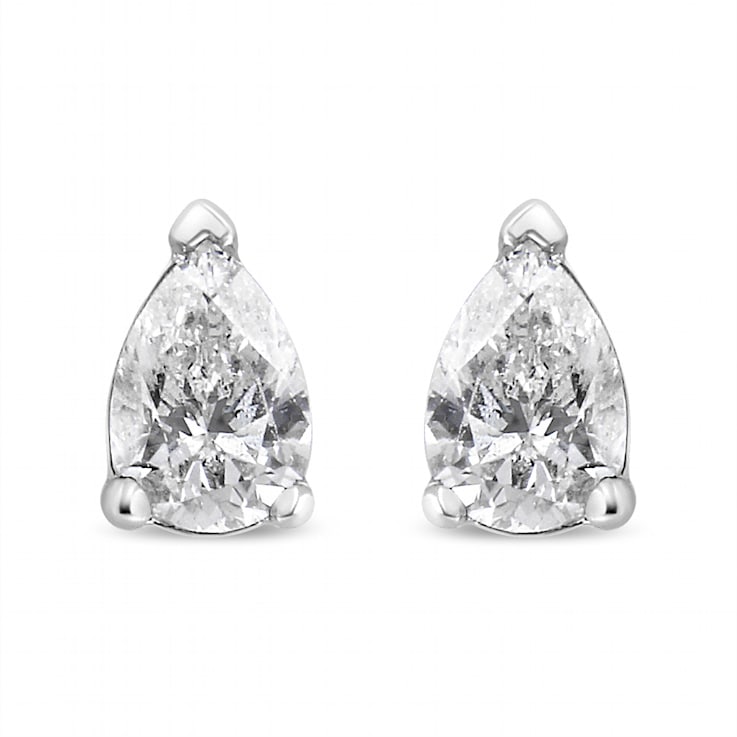 14K White Gold 1/2ctw Pear Shape Solitaire Lab Grown Diamond Stud Earrings