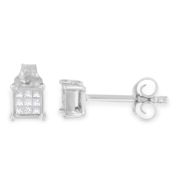 Sterling Silver Multi-stone Princess-cut Diamond Stud Earring 0.20ctw
