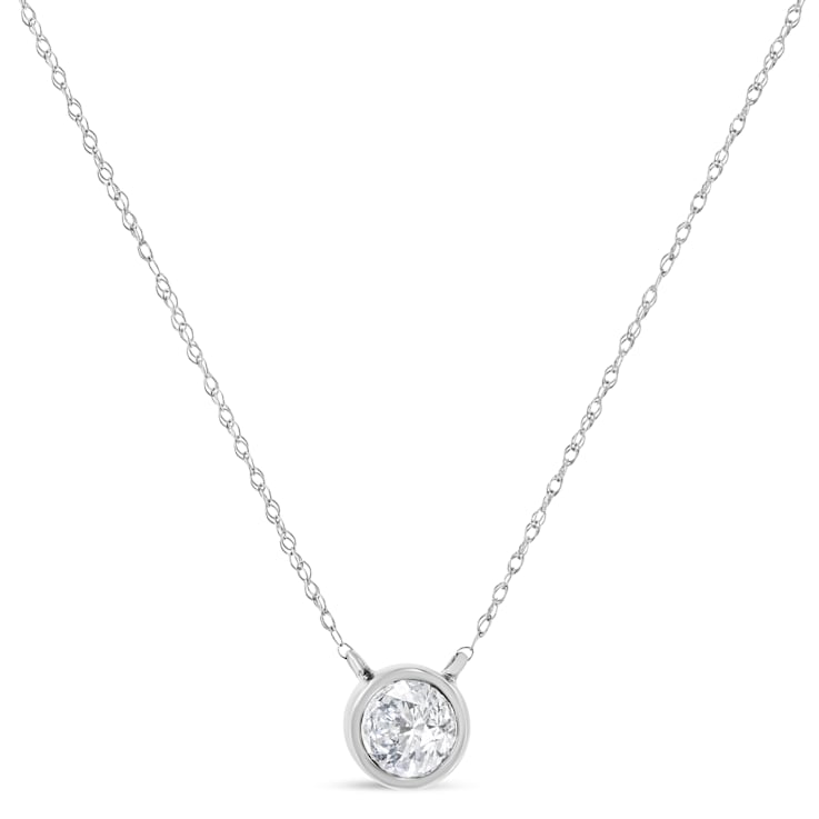 AGS Certified 0.10ctw Diamond Bezel Set Solitaire 10K Gold Necklace
(G-H, SI1-SI2)