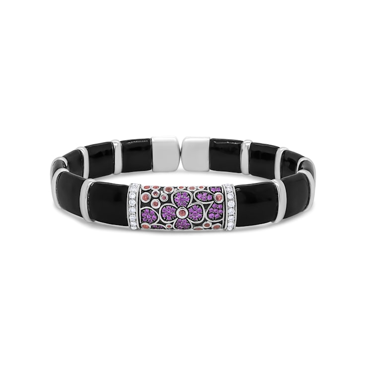 Sterling Silver Black and Brown Enamel 1/3ctw Diamonds and Sapphire
Bangle Bracelet