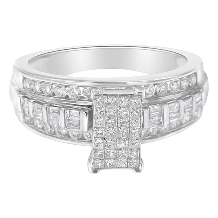 14K White Gold 1.0ctw Mixed-Cut Diamond Rectangle Ring(H-I Color, SI2-I1 Clarity)