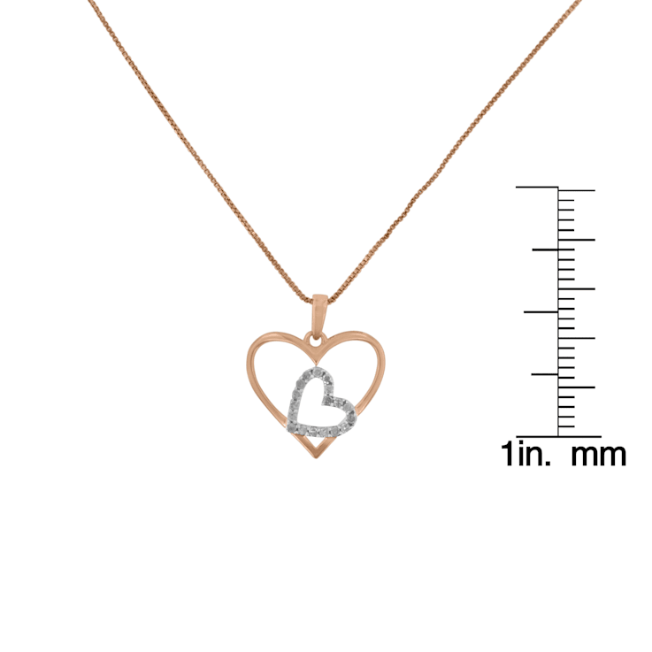 White Diamond Double Heart Two-tone Necklace 0.25ctw