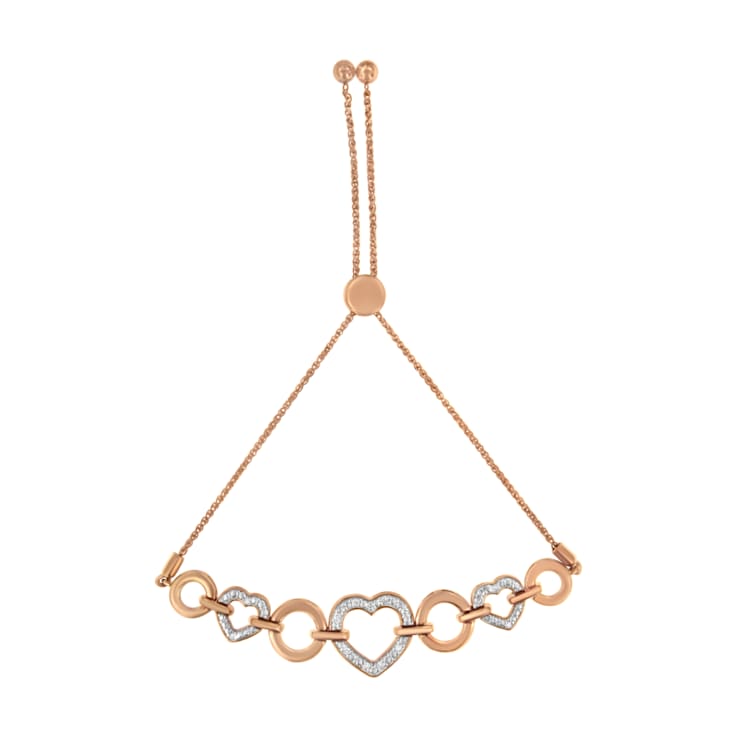 10K Rose Gold Over Sterling Silver .10ctw Round-Cut Diamond Heart Link
Adjustable Bolo Bracelet