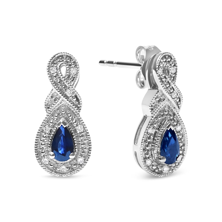 Sterling Silver 4.5 x 3mm Pear Sapphire Gemstone and Diamond Accent
Infinity Drop Stud Earrings