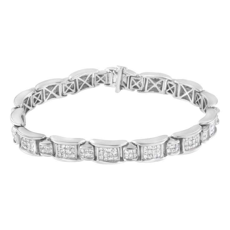 14K White Gold 5.0ctw Princess-Cut Diamond Rectangular Alternating
Station 7" Tennis Bracelet