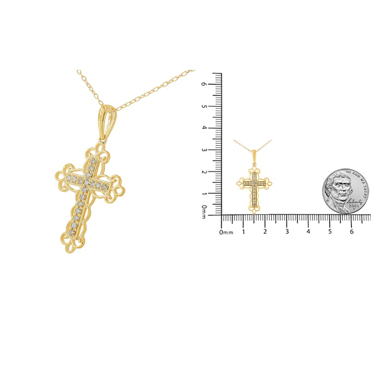 10K Yellow Over Sterling Silver 1/4ctw Champagne Diamond Filigree Cross
Pendant w\chain 18"