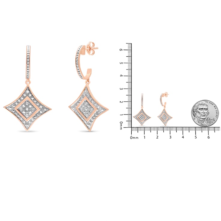 0.04ctw Round Cut Diamond Cushion 10K Rose Gold Over Sterling Silver
Dangle Earrings