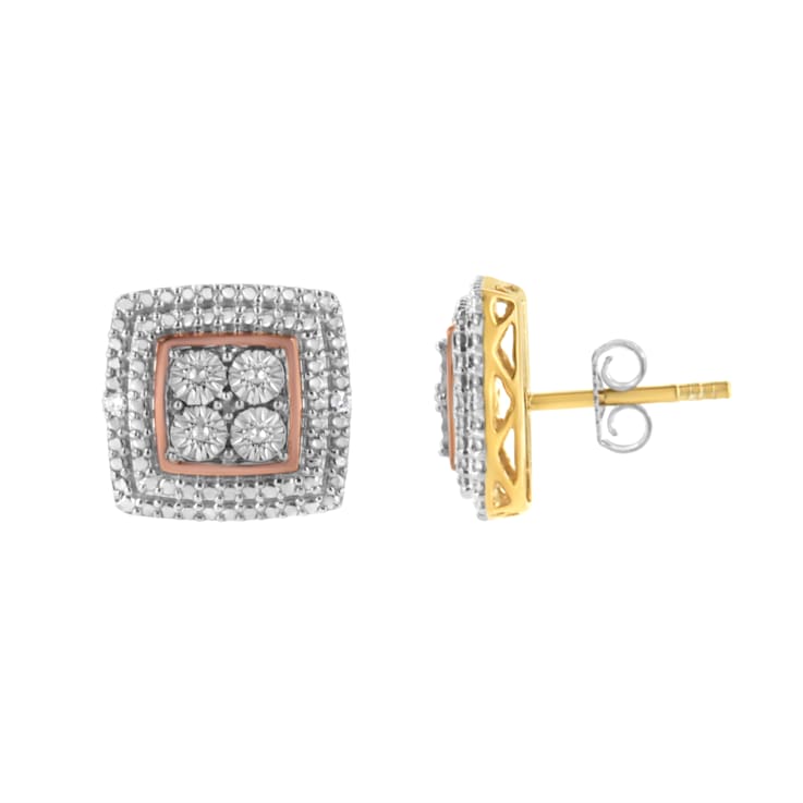 Diamond Accented Square-Shaped 10K Tri-Color Gold Over Sterling Silver
Milgrain Stud Earrings