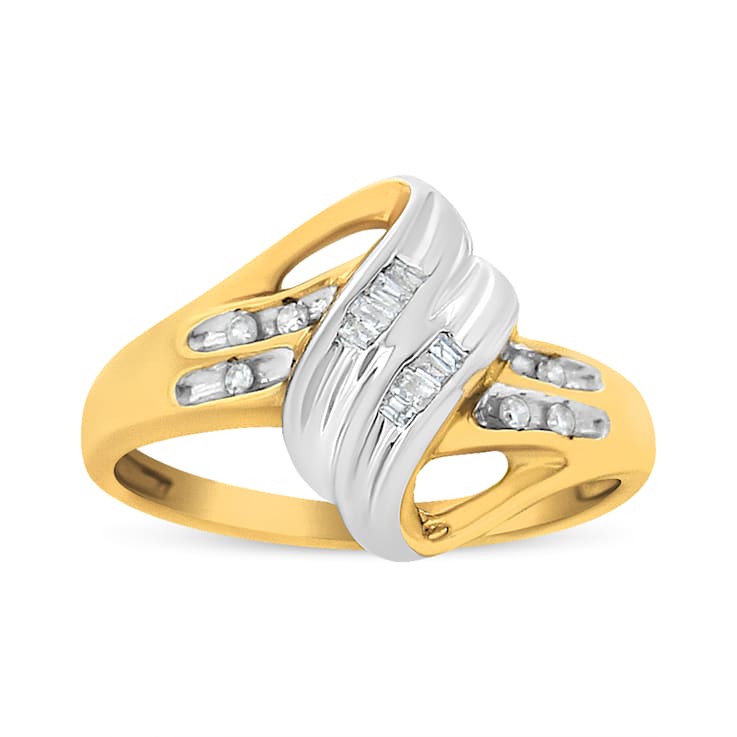 1.00ctw Round And Baguette Diamond 10K Yellow and White Gold Bypass Ring