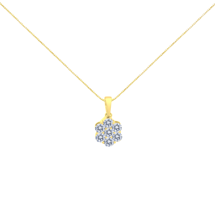 14K Yellow Gold 1.00ctw Round Diamond Floral Cluster 18" Pendant
w\chain(H-I Color, SI2-I1 Clarity)