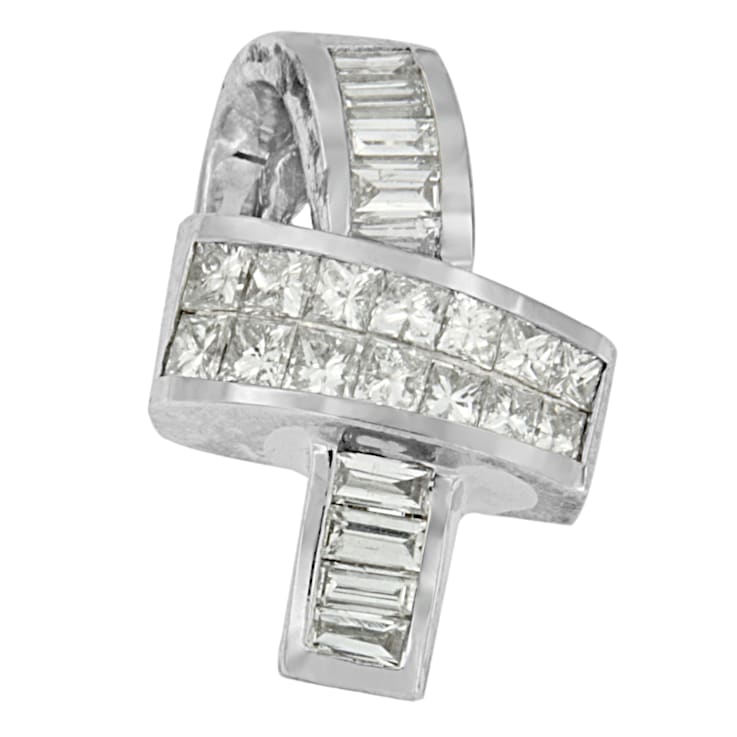 14K White Gold 2ctw Princess and Baguette Cut Diamond Ribbon Pendant
w\chain(H-I, SI-SI2)