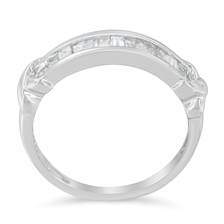 Sterling Silver 1/2ctw Baguette Diamond Channel Set X-Station Ring (H-I
Color, I1-I2 Clarity)