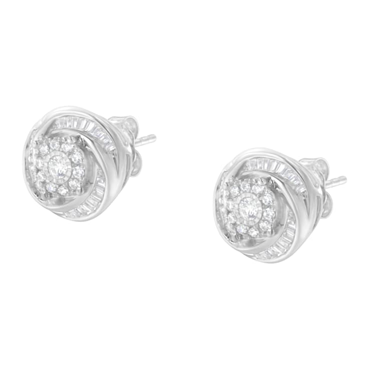 Sterling Silver .75ctw Mixed Diamond Love Knot Stud Earring (I-J Color,
I2-I3 Clarity)