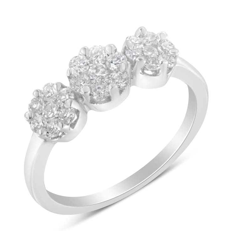14K White Gold Three-Stone Cluster Diamond Ring (0.7 Cttw, H-I Color,
SI2-I1 Clarity)
