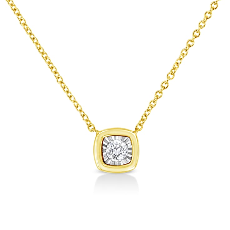 0.10ctw Miracle-Set Cushion Diamond Solitaire 10K Yellow Gold Over
Sterling Silver Necklace