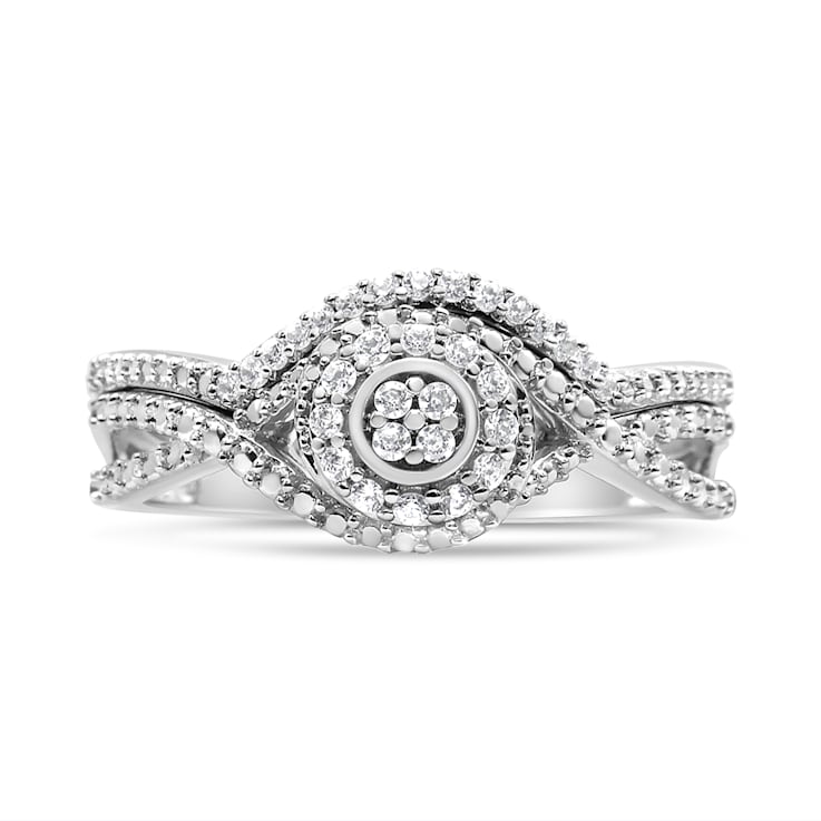 Sterling Silver 1/6ctw Diamond Composite Halo and Split Shank Bridal Set
Ring and Band