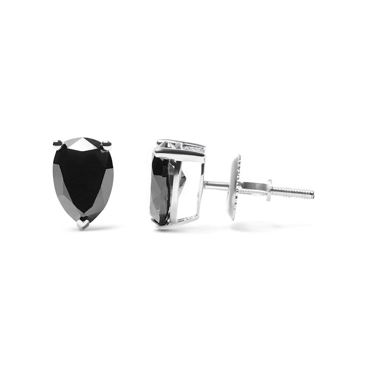 14K White Gold 1/2 Cttw Treated Black Pear Shaped Solitaire Diamond 3
Prong Stud Earrings