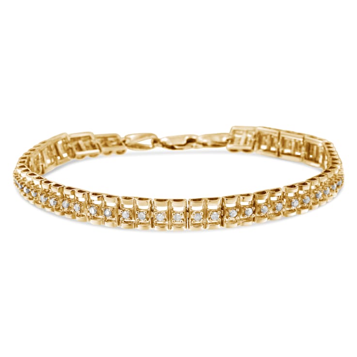10K Yellow Gold Over Sterling Silver 2.0 Cttw Diamond Double-Link Tennis Bracelet