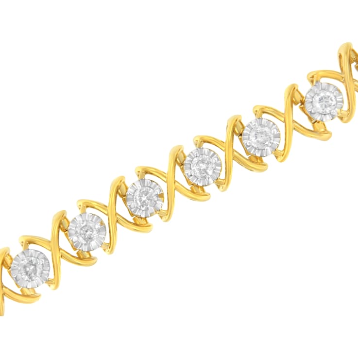 10K Yellow Gold Over Sterling Silver 2.0ctw Diamond "XOXO" Bracelet