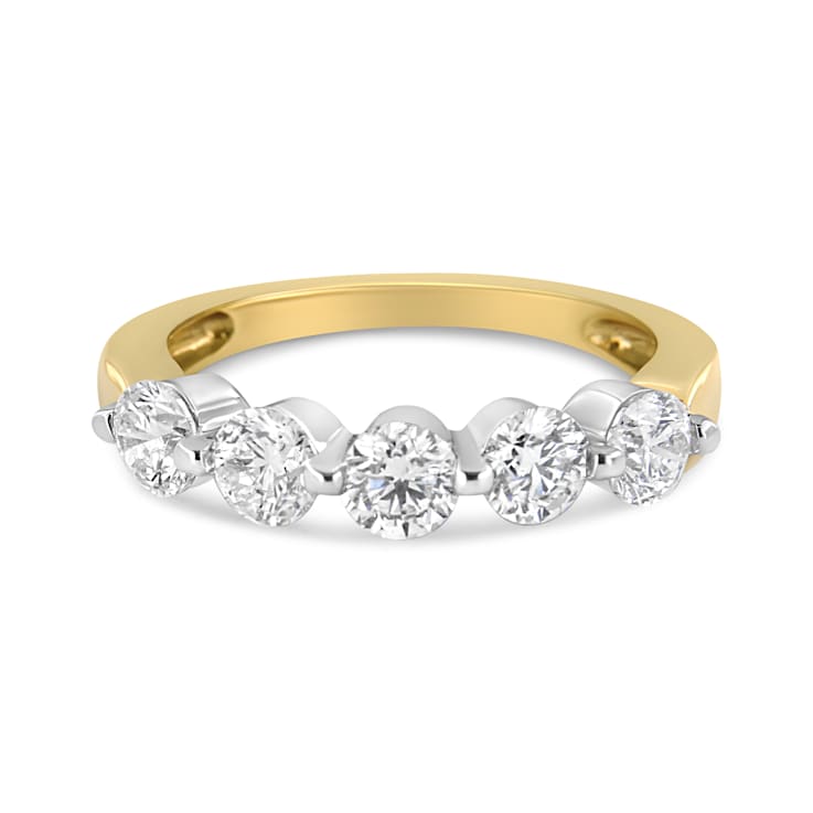 14K Two-tone Gold 1 1/2ctw Round-Cut Diamond 5 Stone Ring Band (H-I
Color, SI2-I1 Clarity)