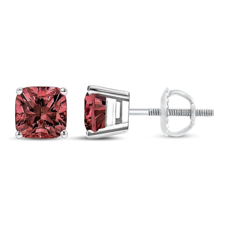14K White Gold 1 1/2ctw Lab Grown Pink Cushion Set Classic Diamond
Solitaire Stud Earrings