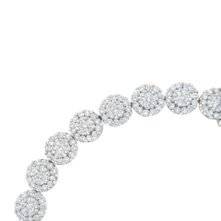 14K White Gold 3.75ctw Round Diamond Round Cluster Links Tennis Bracelet