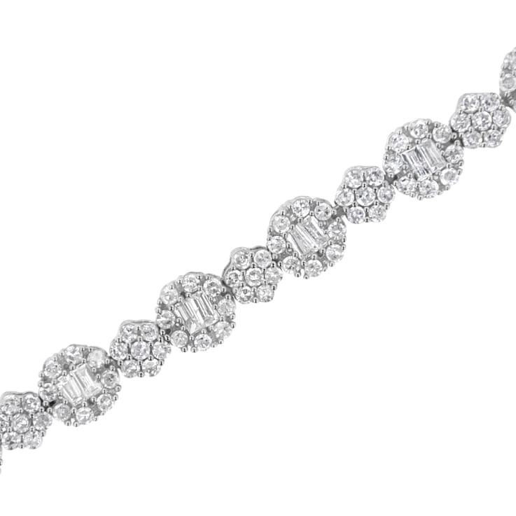 10K White Gold 4.0ctw Brilliant Round-cut and Baguette Diamond Floral
Cluster Link Bracelet