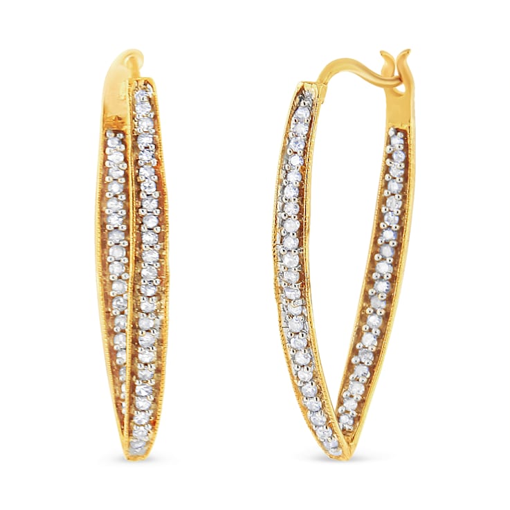 10K Yellow Gold 1/2ctw Round-Cut Diamond Modern Hoop Earrings