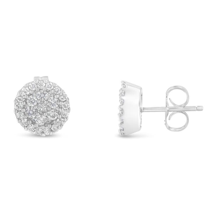 14K White Gold 1/2ctw Brilliant-Cut Diamond Halo-Style Cluster Round
Button Stud Earrings