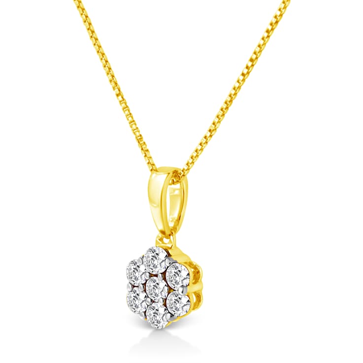 14K Yellow Gold 1/4ctw Round-Cut Diamond 7 Stone Floral Cluster 18"
Pendant w\chain