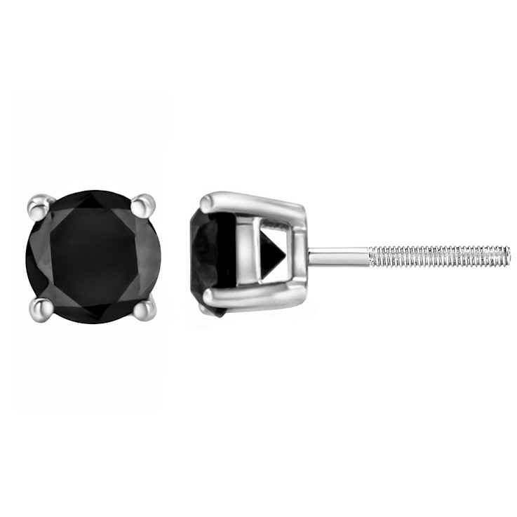 1.00ctw Round-Cut Black Diamond Sterling Silver Stud Earrings