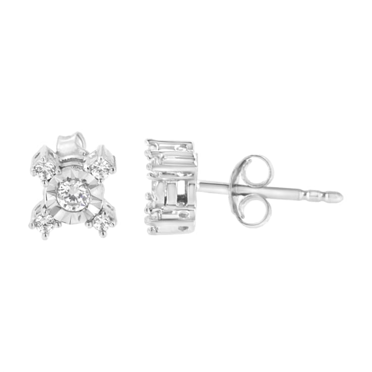 Sterling Silver 1/4ctw Miracle Plate Set Round and Princess-Cut Diamond
"X" Shaped Stud Earrings