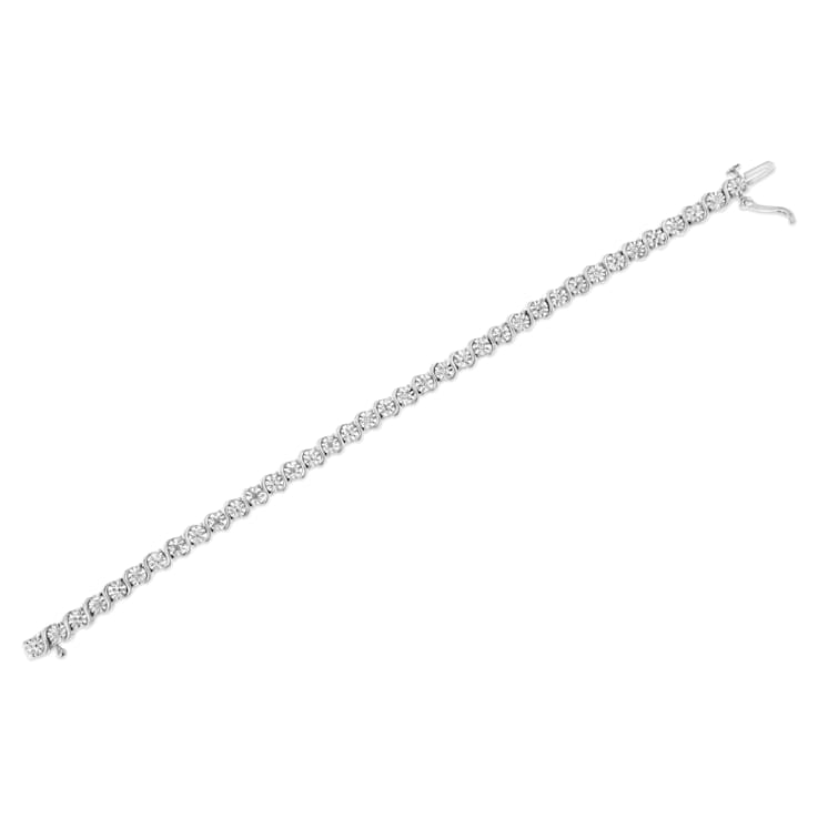 Rhodium Over Sterling Silver 1/10 Cttw Diamond "S" Tennis Bracelet