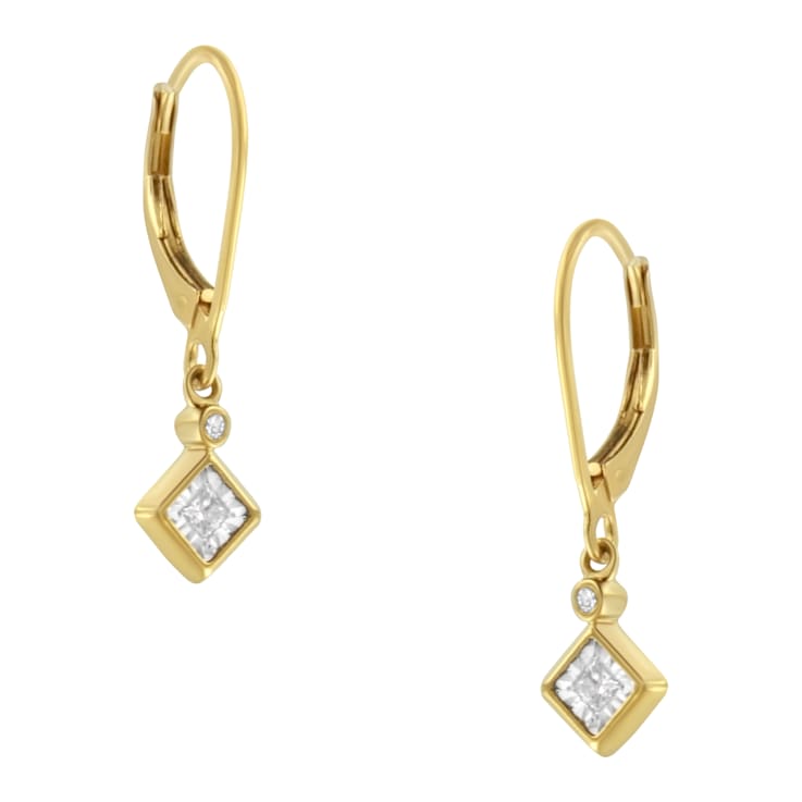 14K Yellow Gold Over Sterling Silver Diamond Dangle Earrings 1/3ctw