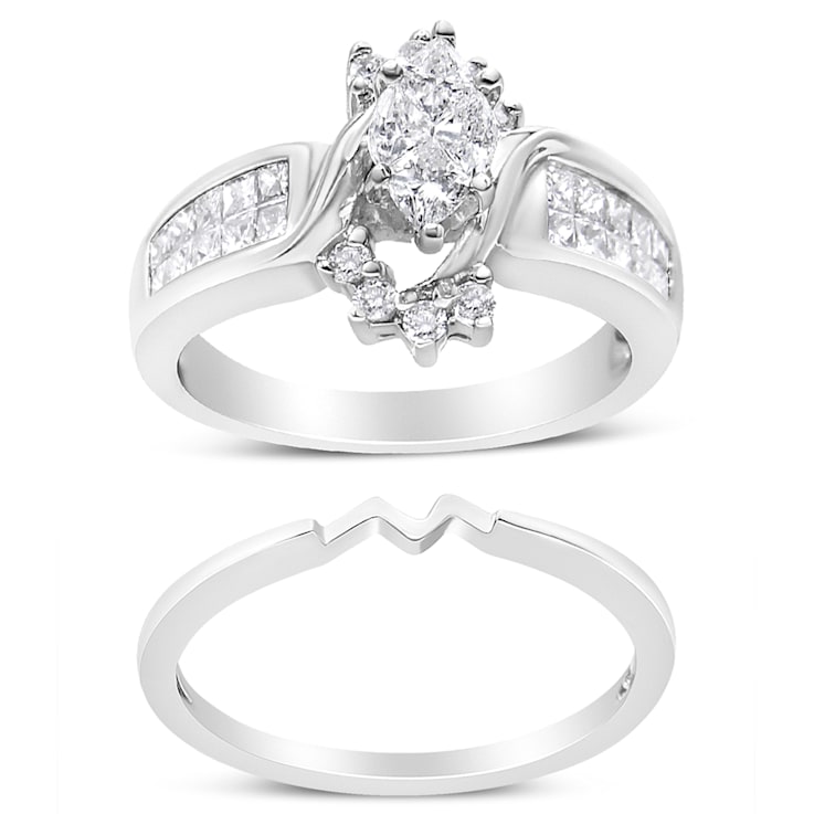 14K White Gold 1 1/2ctw Composite Diamond Marquise Diamond Ring Set(H-I
Color, SI1-SI2) Size 7