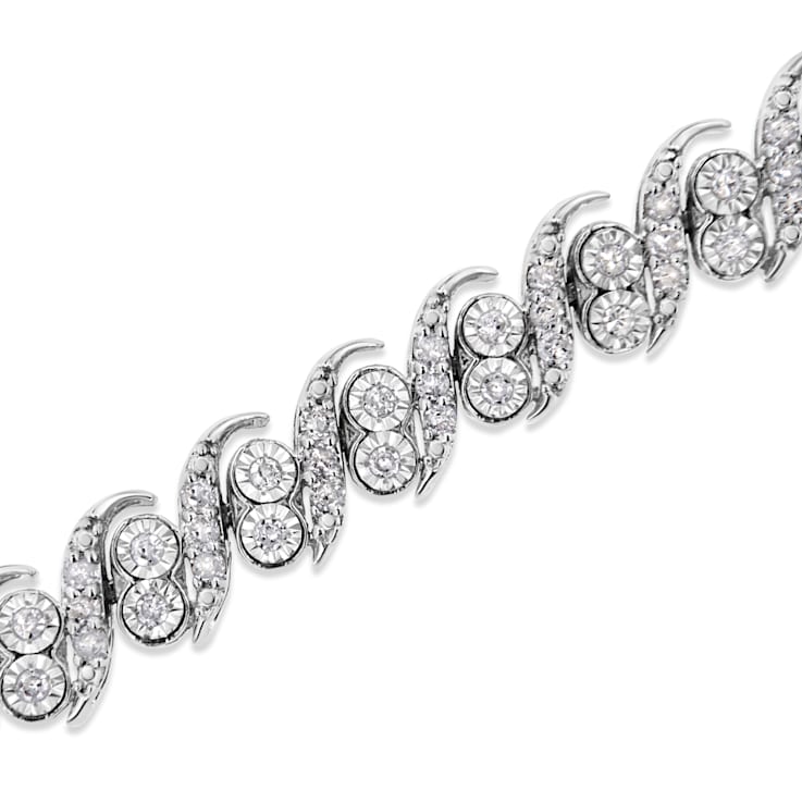 Sterling Silver 2.0ctw Round-Cut Diamond "S" Link Bracelet
