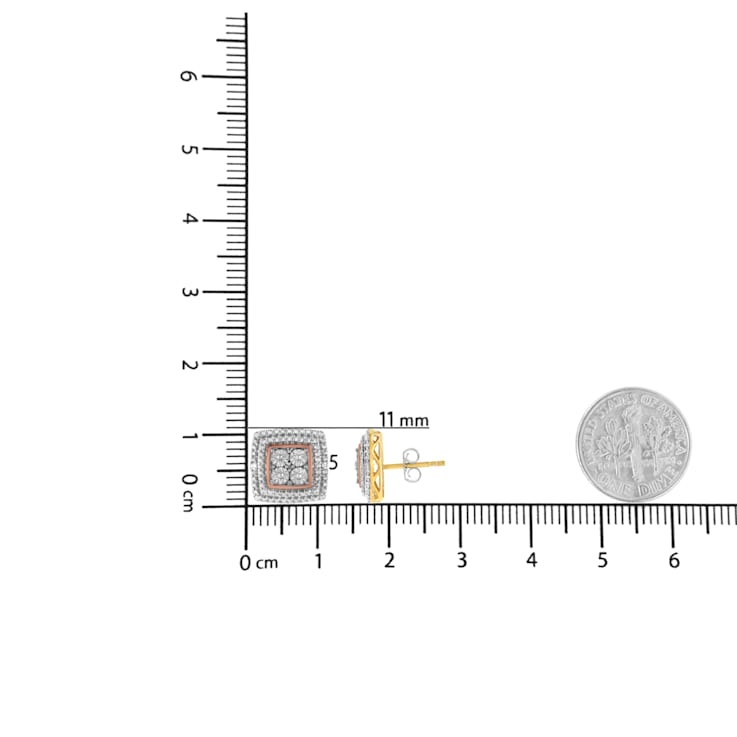 Diamond Accented Square-Shaped 10K Tri-Color Gold Over Sterling Silver
Milgrain Stud Earrings