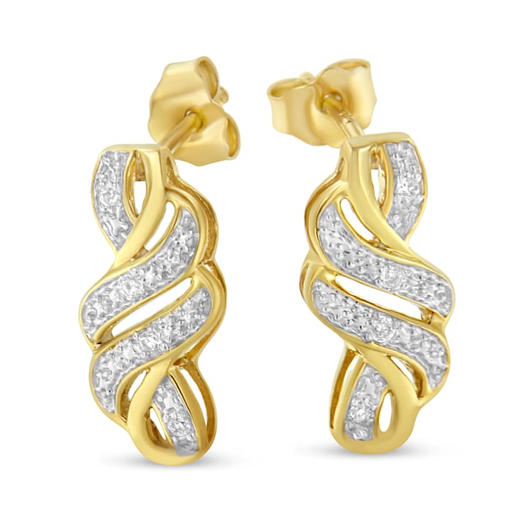 10K Yellow Gold Over Sterling Silver Round Cut Diamond Swirl Earrings .08ctw
