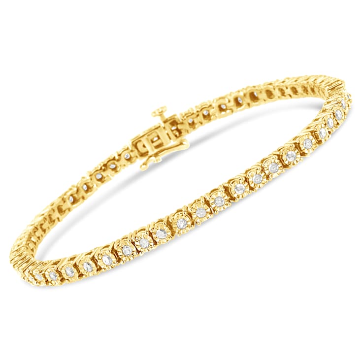 10K Yellow Gold Over Sterling Silver 1.0 Cttw Round-Cut Diamond Tennis Bracelet