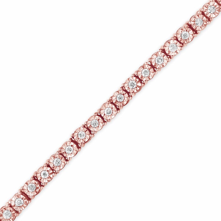 10K Rose Gold Over Sterling Silver 1.0 Cttw Round-Cut Diamond Tennis Bracelet